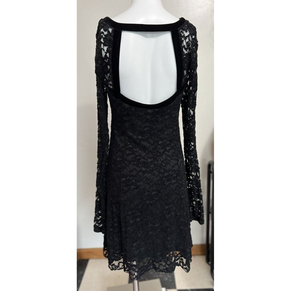 Free People Mini Dress L Black Lace Flirt For You Long Sleeve Cut Out Back - Picture 4 of 10